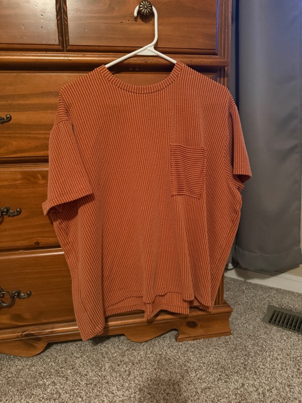 Rust Waffle-Knit Short Sleeve Pocket Tee